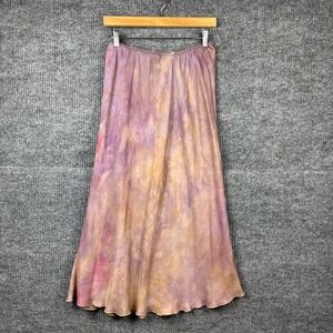 Vtg 90s Silk Slip Skirt Womens S Pull On Midi Tie Dye Fairy Grunge Indie Sleaze